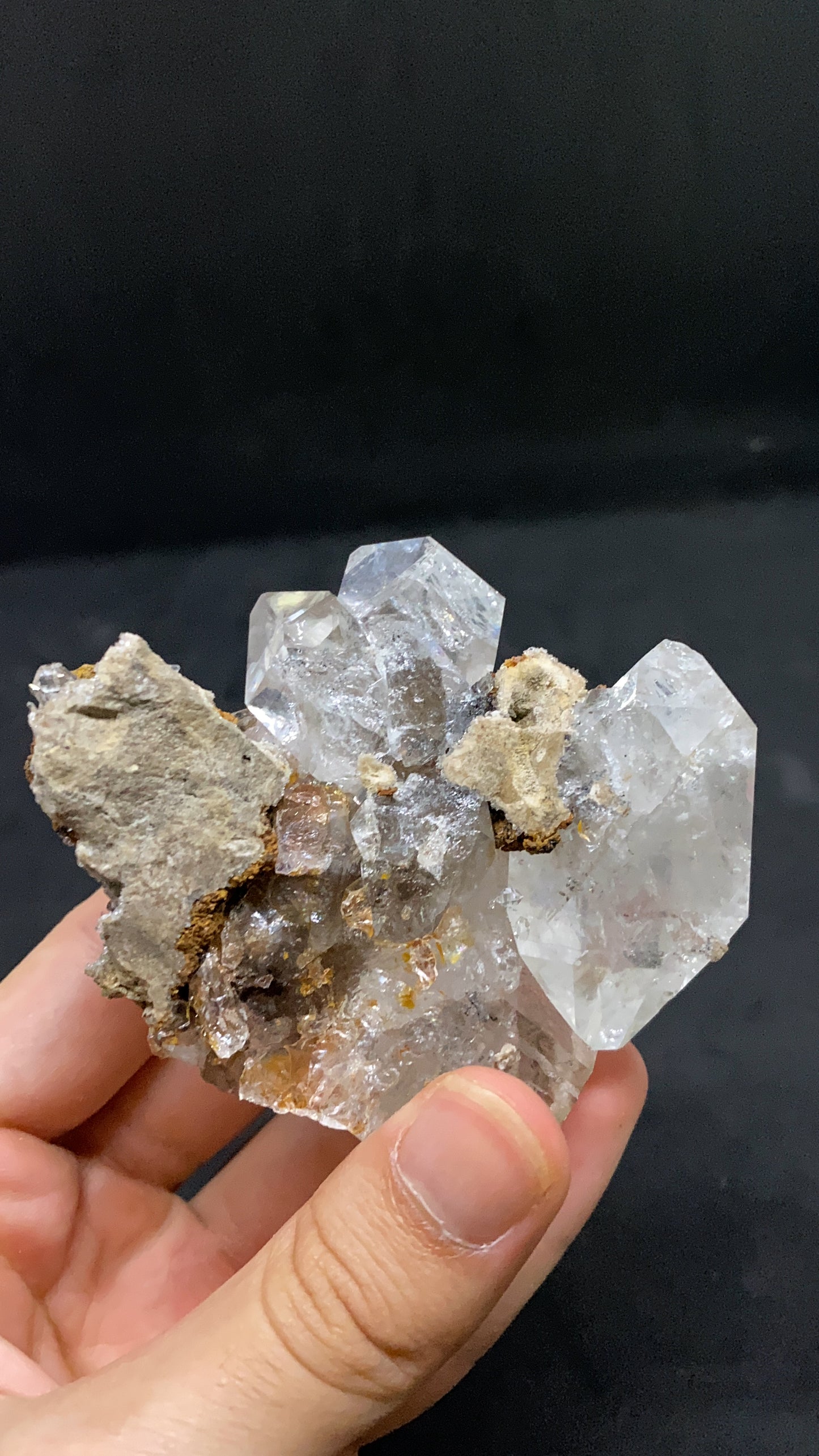 Herkimer Diamond Quartz Specimen On Matrix With Three Cluster