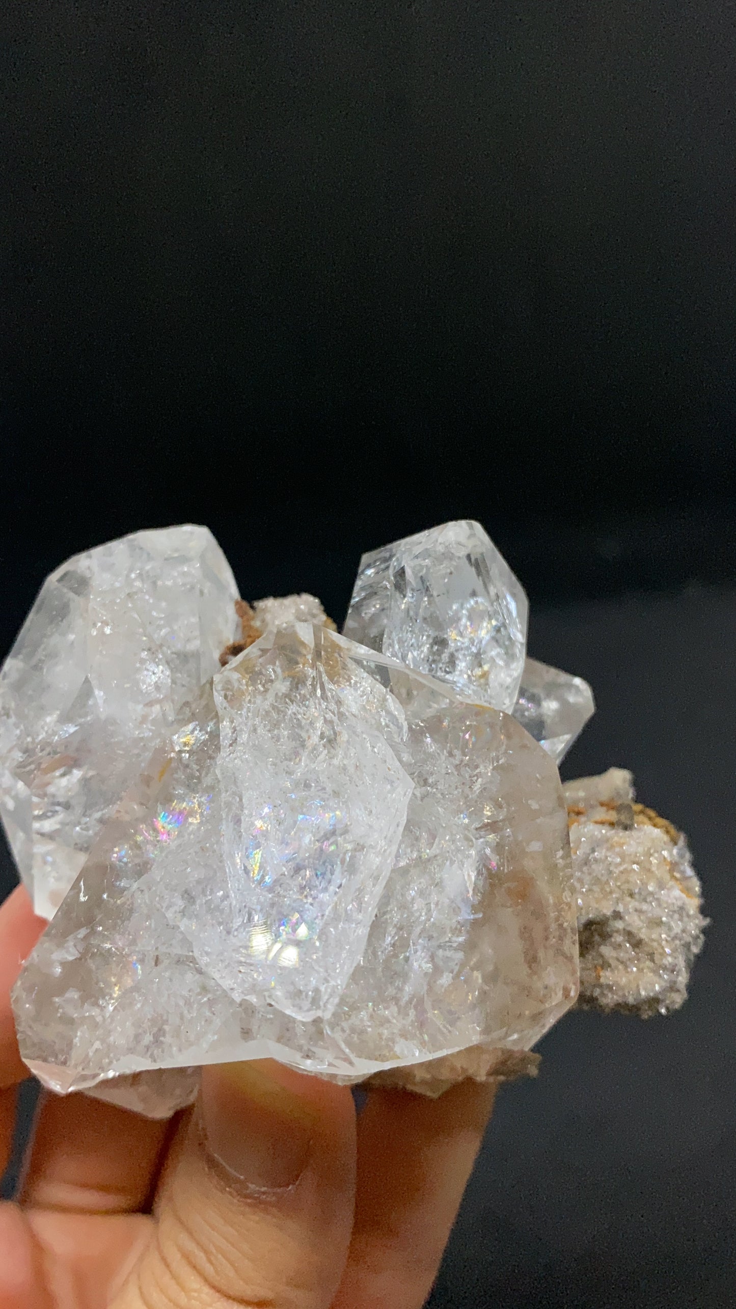 Herkimer Diamond Quartz Specimen On Matrix With Three Cluster