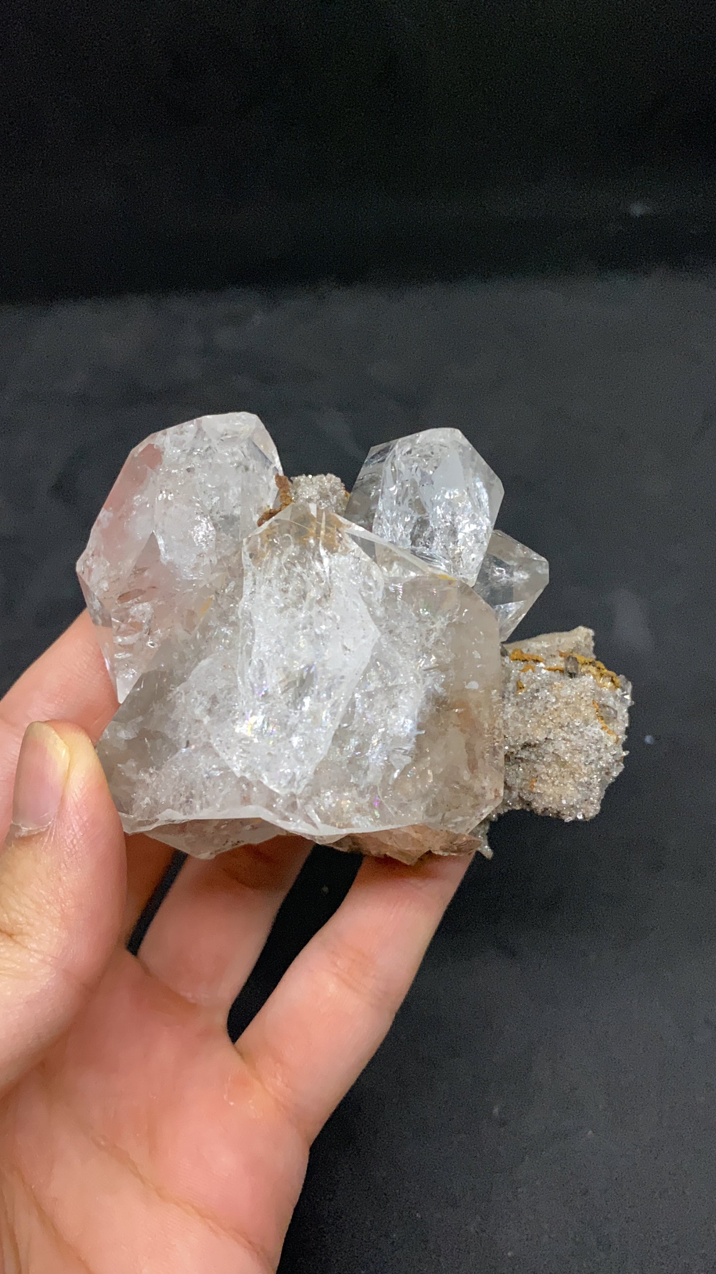 Herkimer Diamond Quartz Specimen On Matrix With Three Cluster