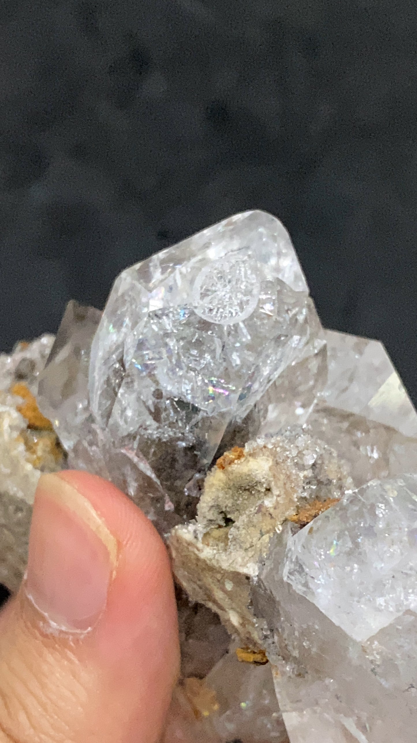 Herkimer Diamond Quartz Specimen On Matrix With Three Cluster